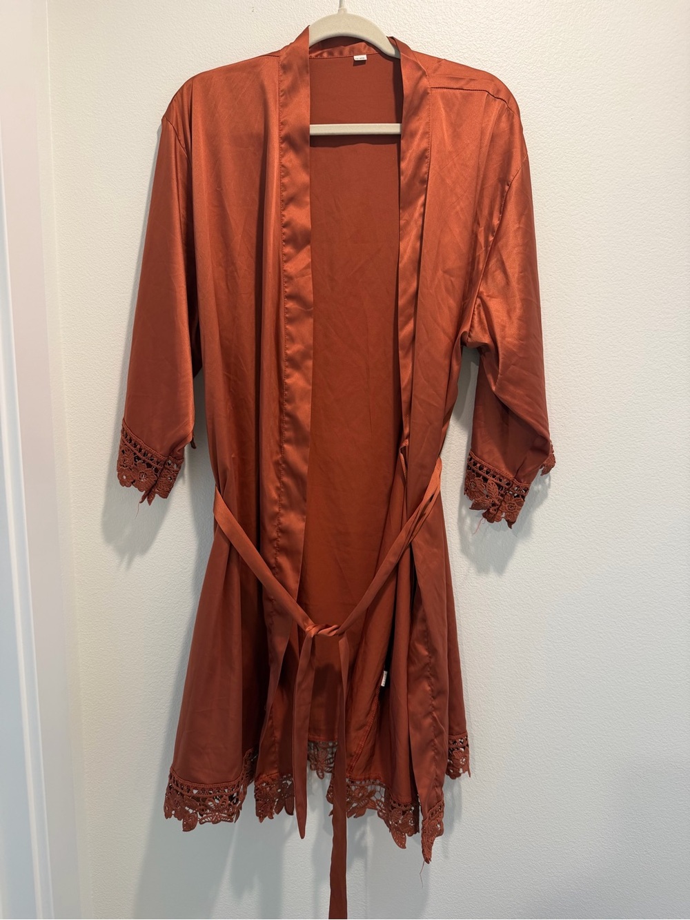 Satin Lace-Trim Robe in Rust - Picture 2 of 7